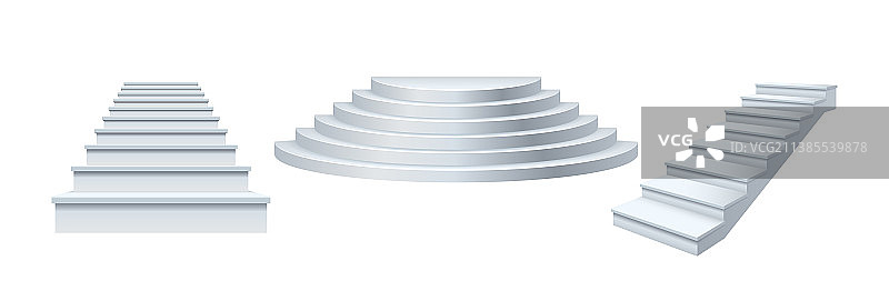 不同侧面视图的白色台阶楼梯图片素材