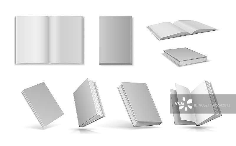 带空白的逼真白色打开和关闭的书籍图片素材