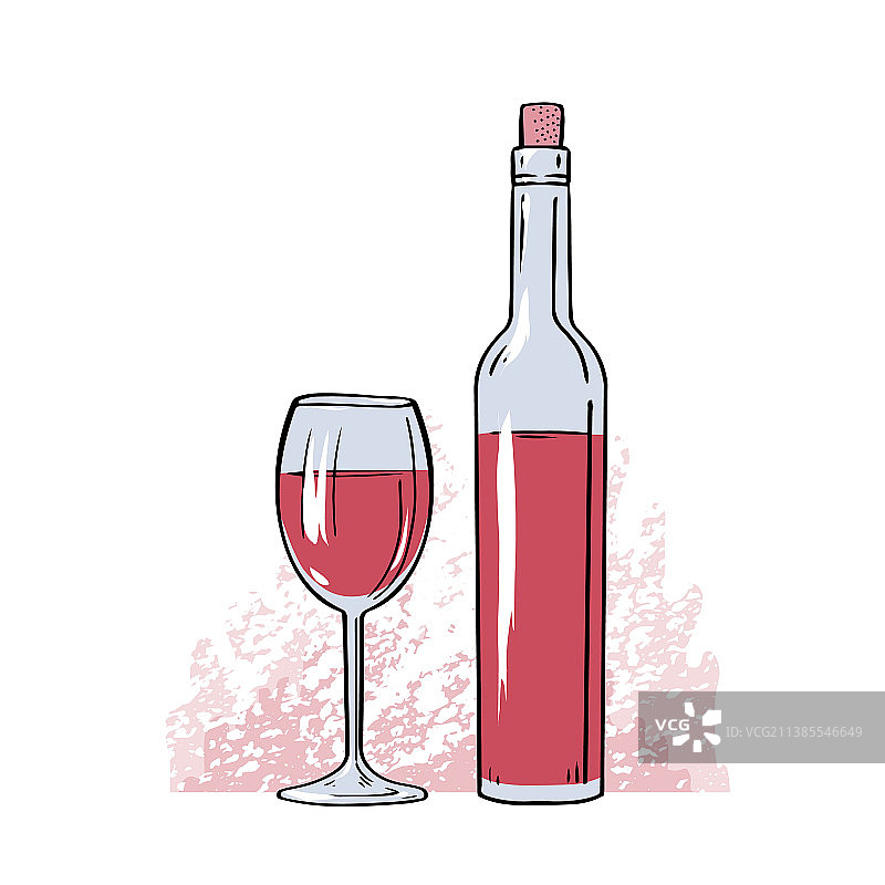 红葡萄酒瓶与玻璃杯图片素材