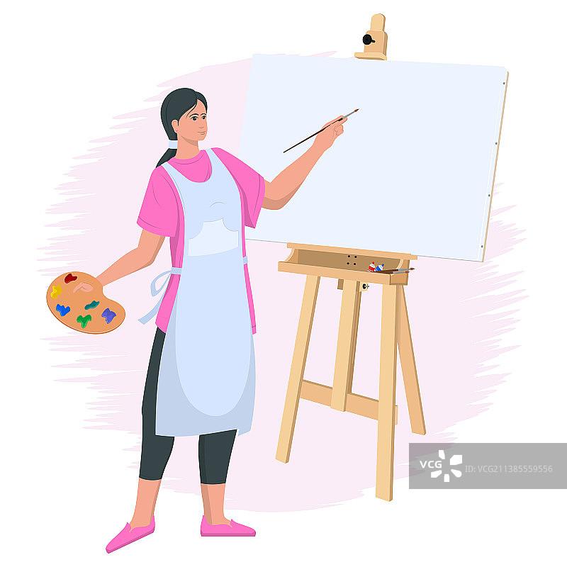 女艺术家在画布上绘制阴影图片素材