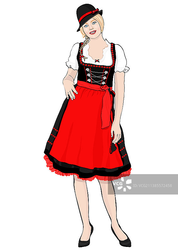 穿着德国民族服装的女孩站立图片素材