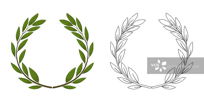 黑白轮廓橄榄枝花环图片素材