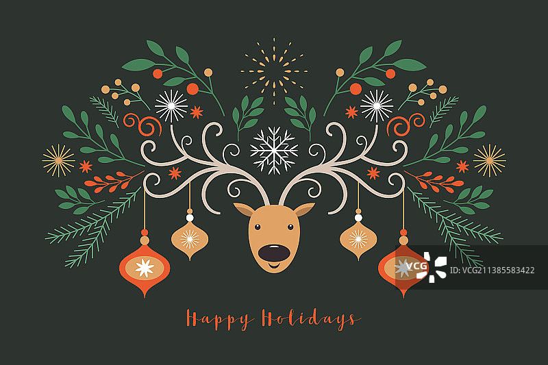 带有鹿和装饰元素的圣诞贺卡图片素材
