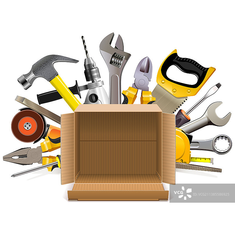 带手动工具的纸箱图片素材