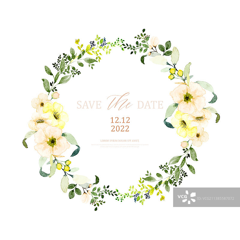 水彩橙色花朵花环设计图片素材