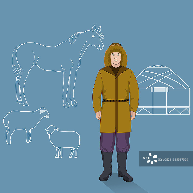 牧羊人与羊和游牧马图片素材