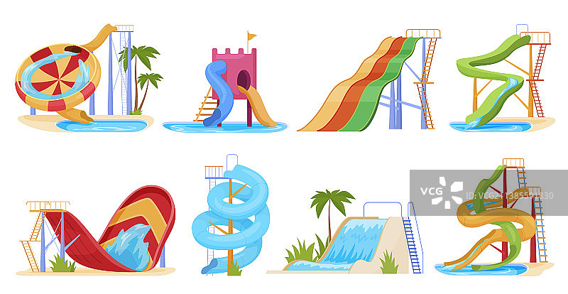 水滑梯扁平卡通风格套装图片素材