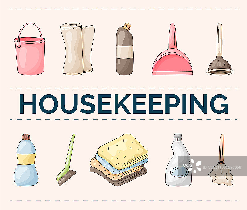 清洁洗涤剂等线性扁平清洁图标集图片素材