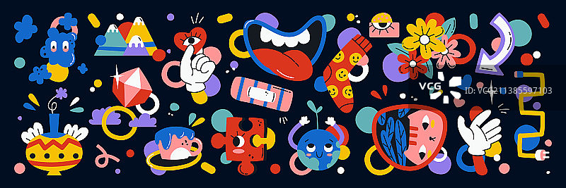 抽象涂鸦趣味卡通图标合集图片素材