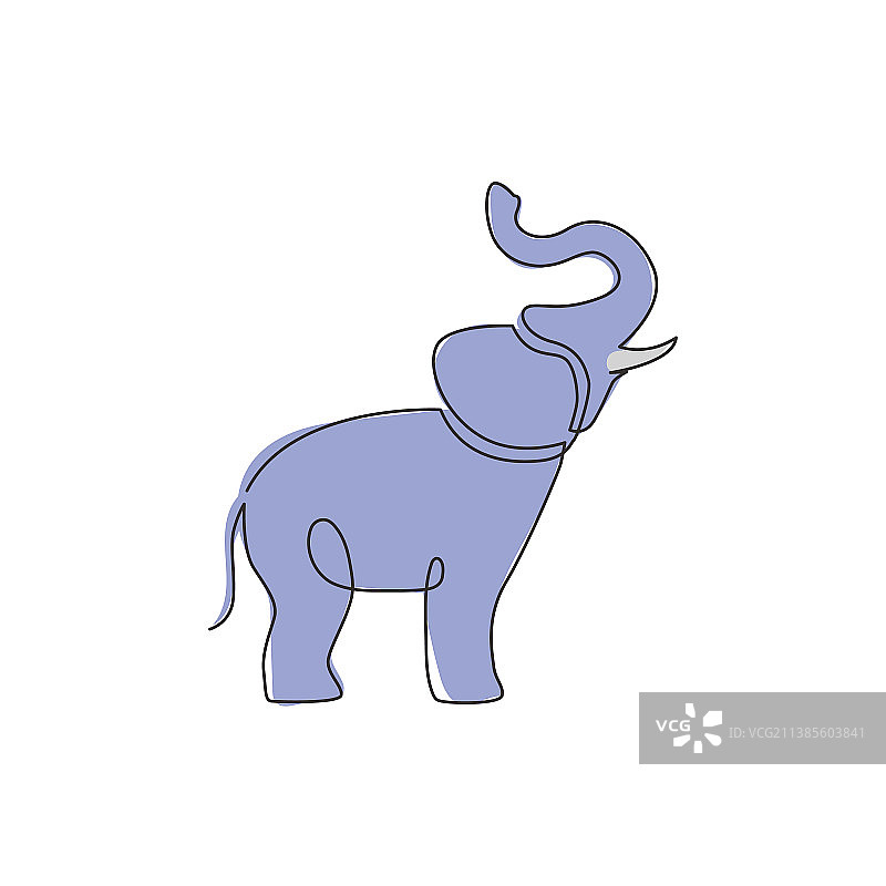 可爱大象单线连续画图片素材