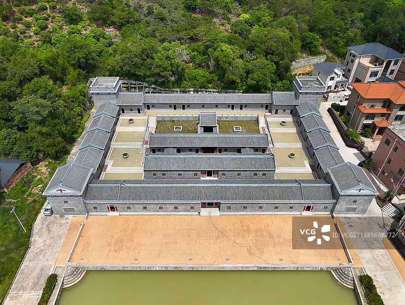 广东省惠州市惠阳区古屋三省堂围屋航拍图片素材