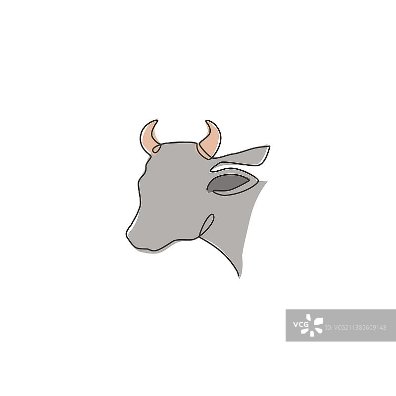 健壮的牛头的连续线条画图片素材
