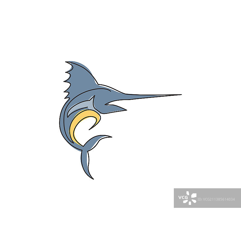 单线连续绘画：大型马林鱼图片素材