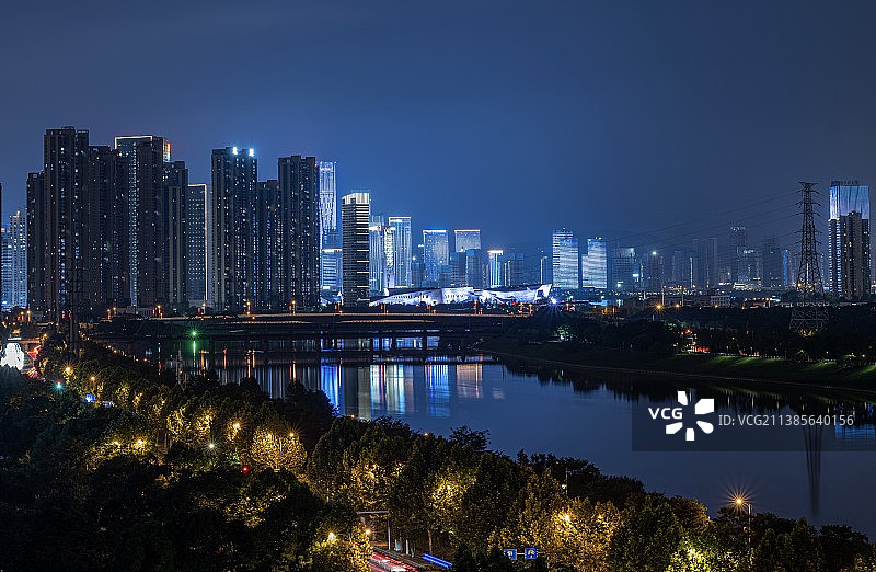 浏阳河夜景。端午节图片素材