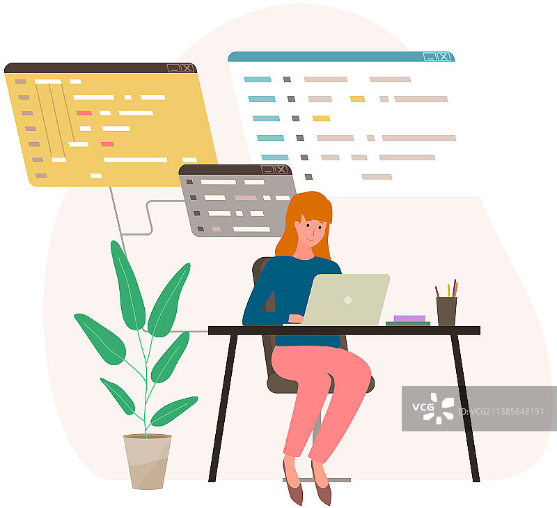 女人分析带有数据的方块图图片素材