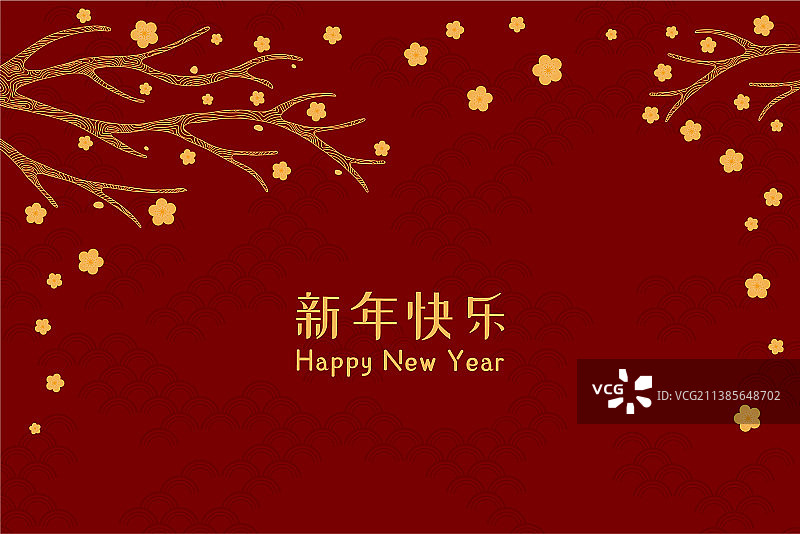 中国新年背景上的盛开树枝图片素材