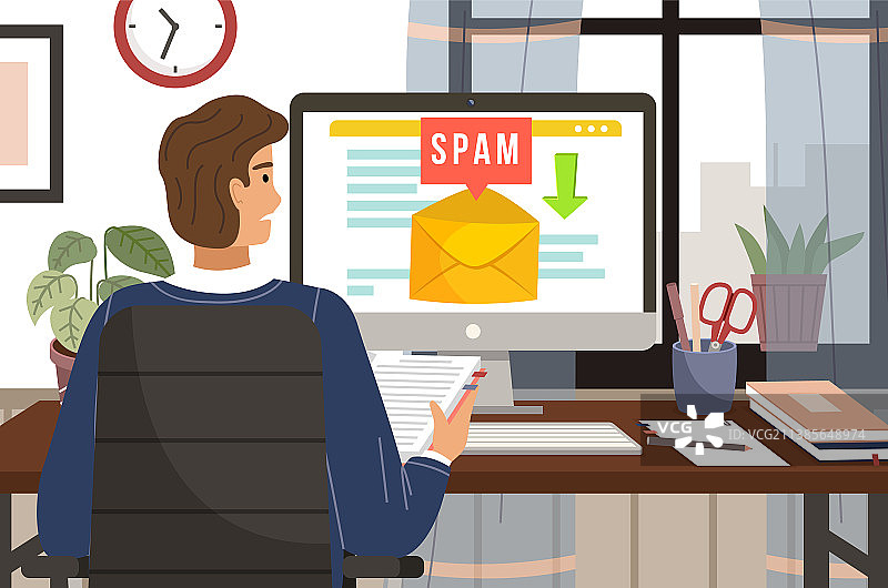 男人收到垃圾邮件图片素材