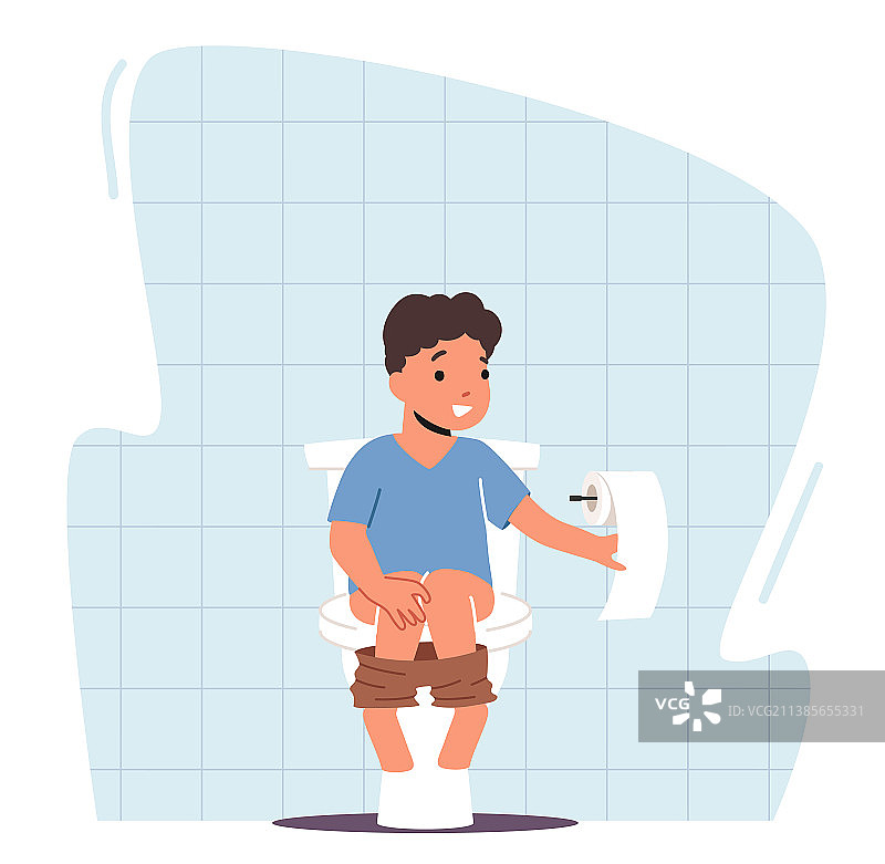坐在马桶上的儿童图片素材