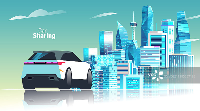 汽车共享智慧城市天际线图片素材
