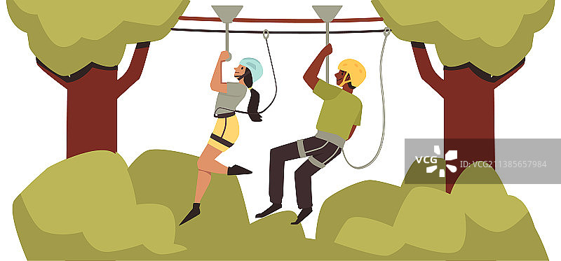 绳索公园滑索区人物扁平设计图片素材