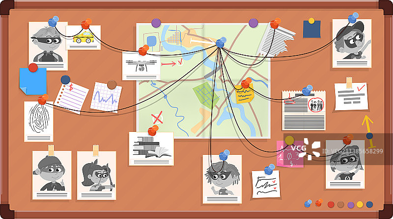 侦探板调查证据和线索图片素材