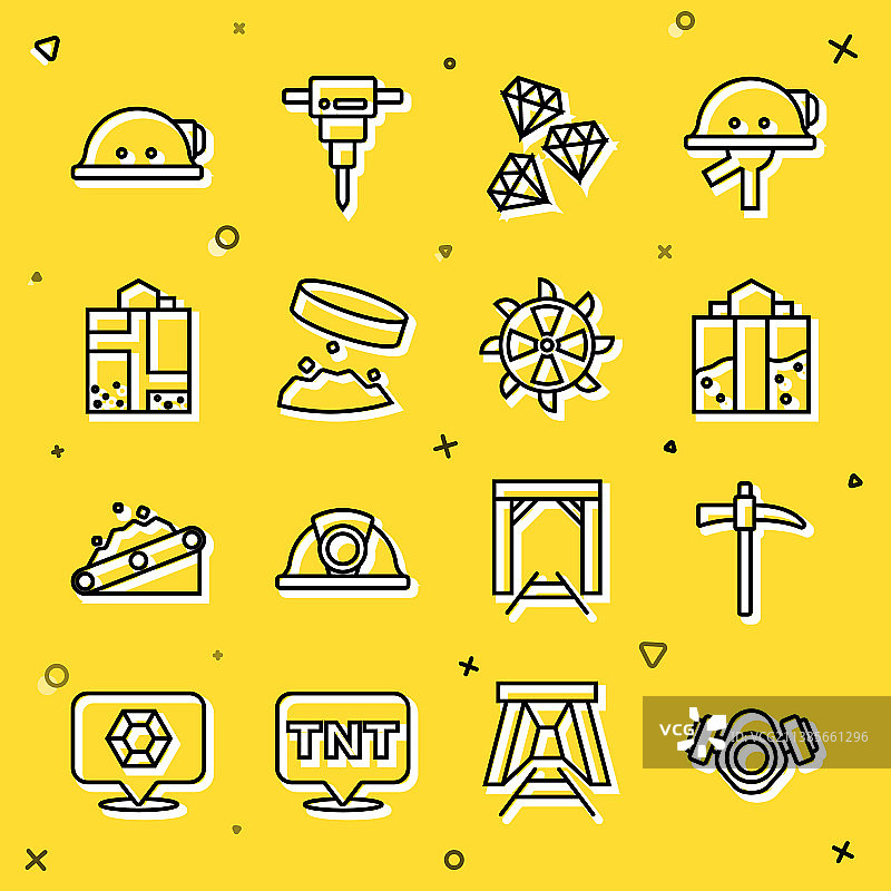 防毒面具镐矿井入口宝石合集图片素材