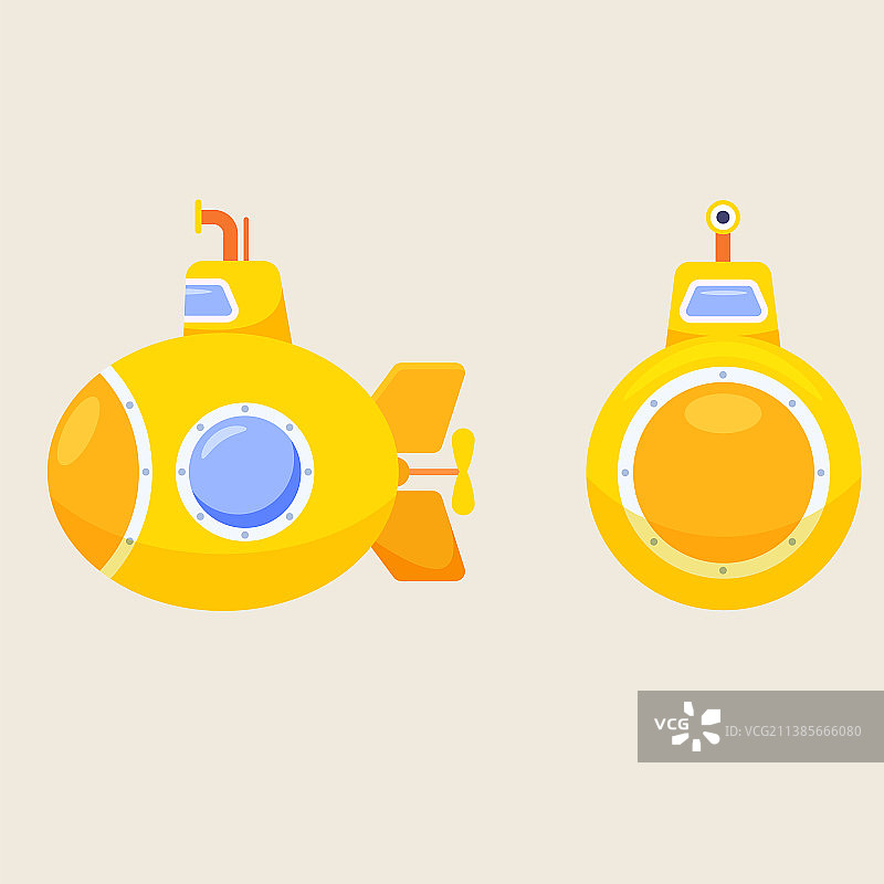 卡通潜水艇扁平设计图片素材