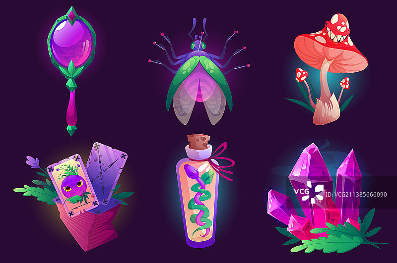 卡通巫师物品女巫魔法图标集图片素材