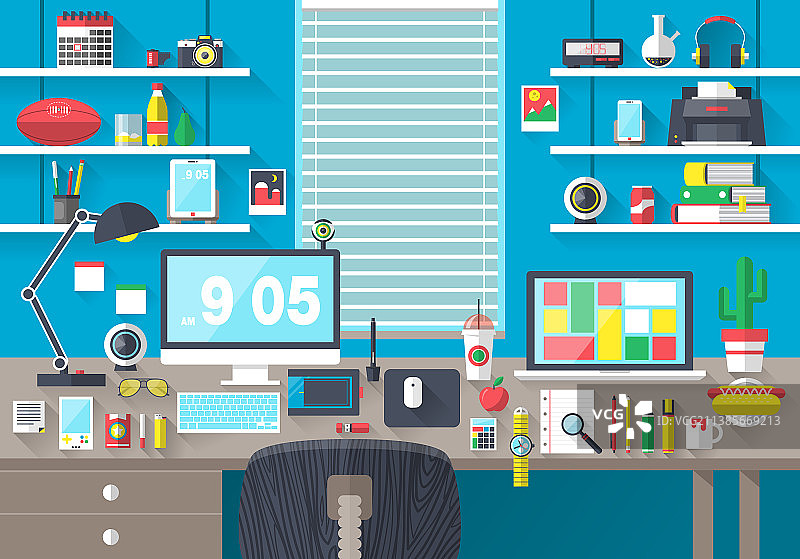 扁平风格的办公室工作区图片素材
