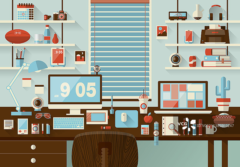 扁平风格的办公室工作区图片素材