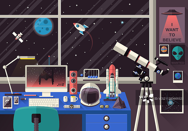 太空爱好者扁平设计图片素材