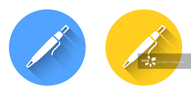 白色钢笔图标，带长阴影图片素材