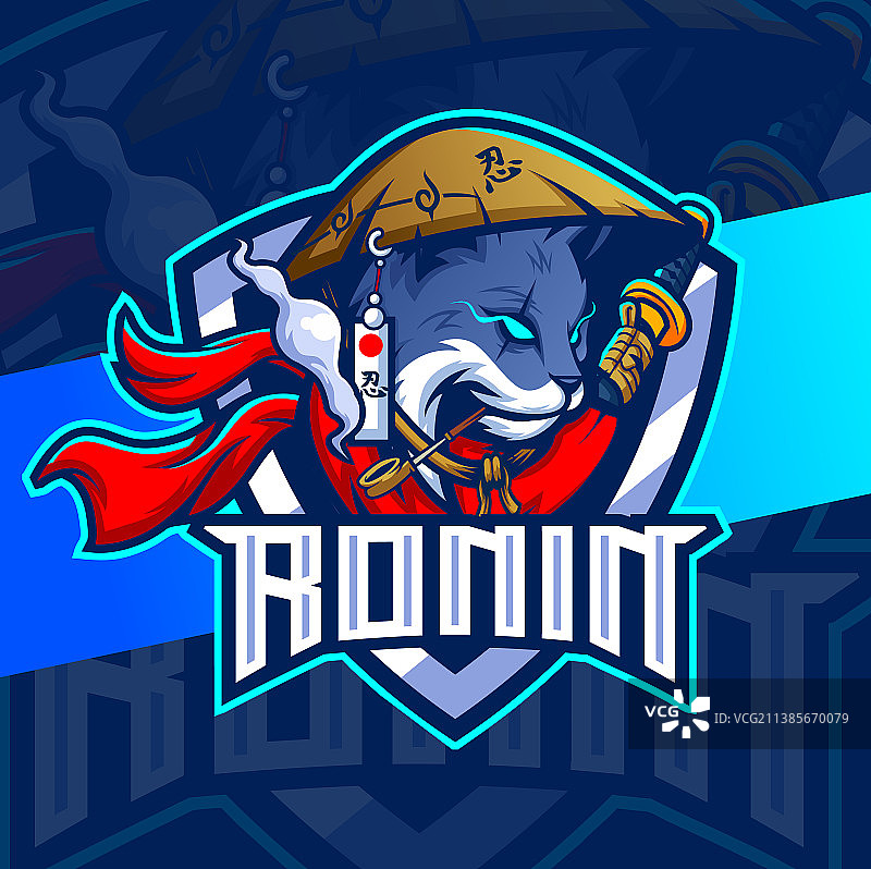 日本风格猫咪武士浪人吉祥物设计图片素材