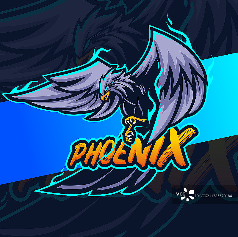 飞翔的凤凰老鹰与蓝色火焰吉祥物图片素材