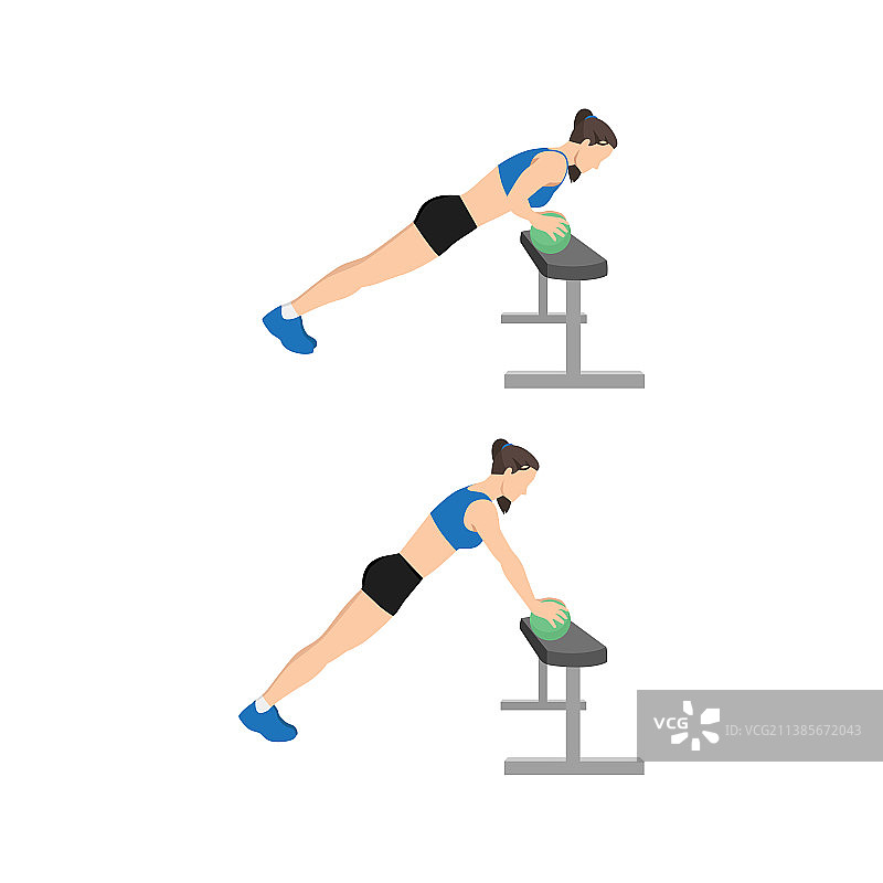 女人做倾斜药球俯卧撑运动图片素材