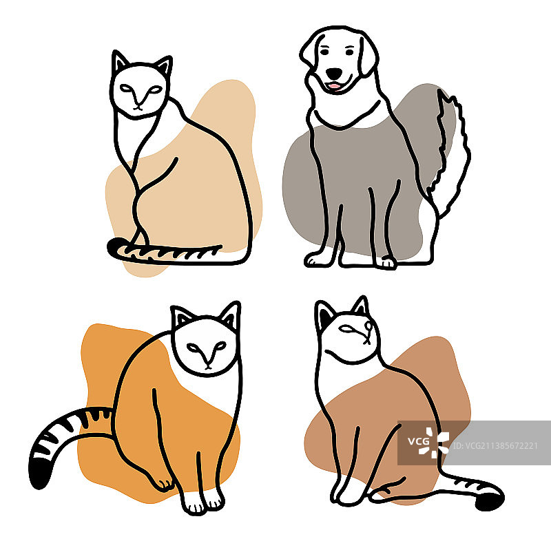 线条艺术潮流风格的猫狗素材图片素材