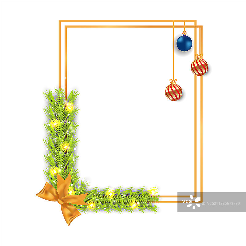 圣诞节装饰球松叶框架图片素材
