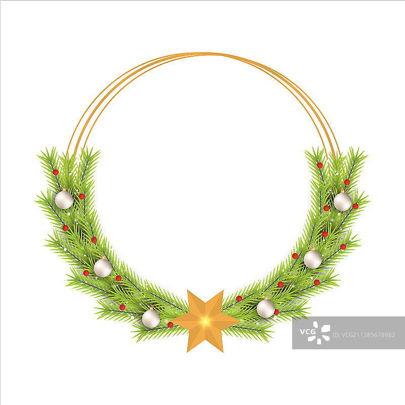 绿色松叶圣诞框架与白色图片素材