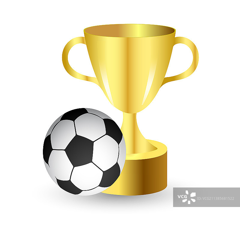 白色背景上的金色奖杯与足球图片素材