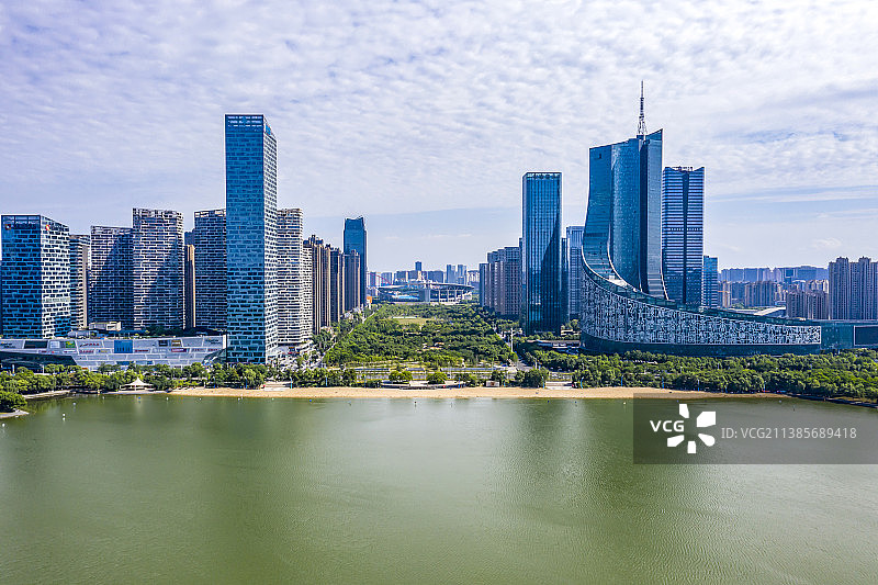 合肥地标天鹅湖城市风光航拍图片素材