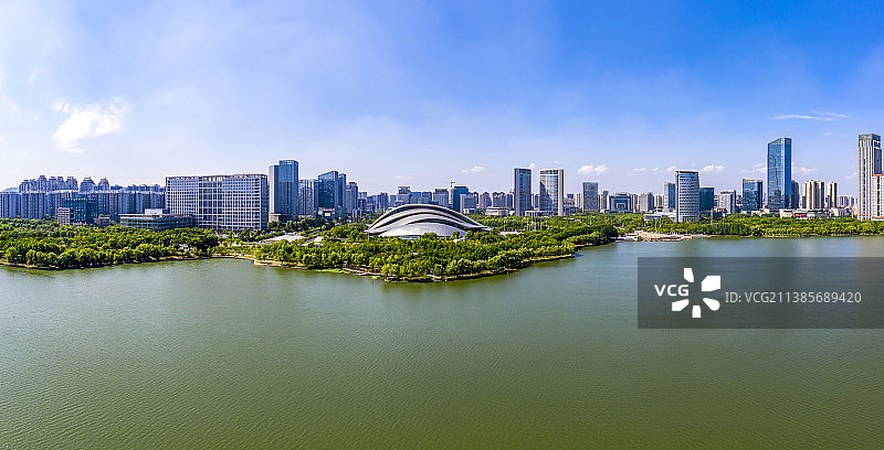 合肥地标天鹅湖城市风光航拍图片素材