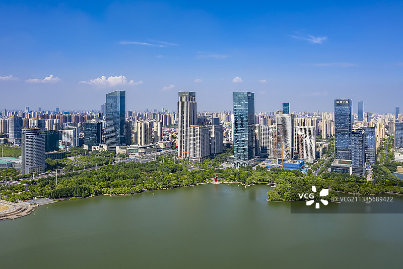 合肥地标天鹅湖城市风光航拍图片素材