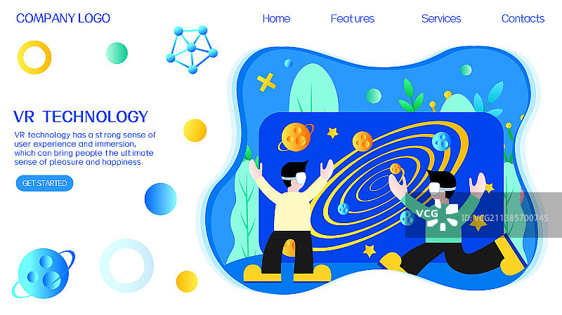 VR科技月球日孩子探寻宇宙奥秘简约科技风插画图片素材