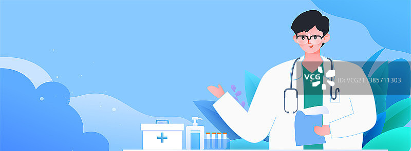 男医生扁平化矢量插画图片素材