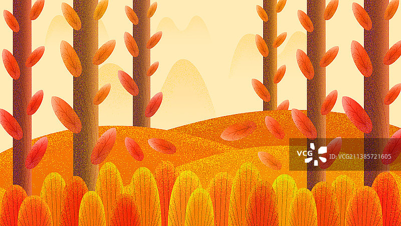 金色立秋户外美丽山丘树林插画图片素材