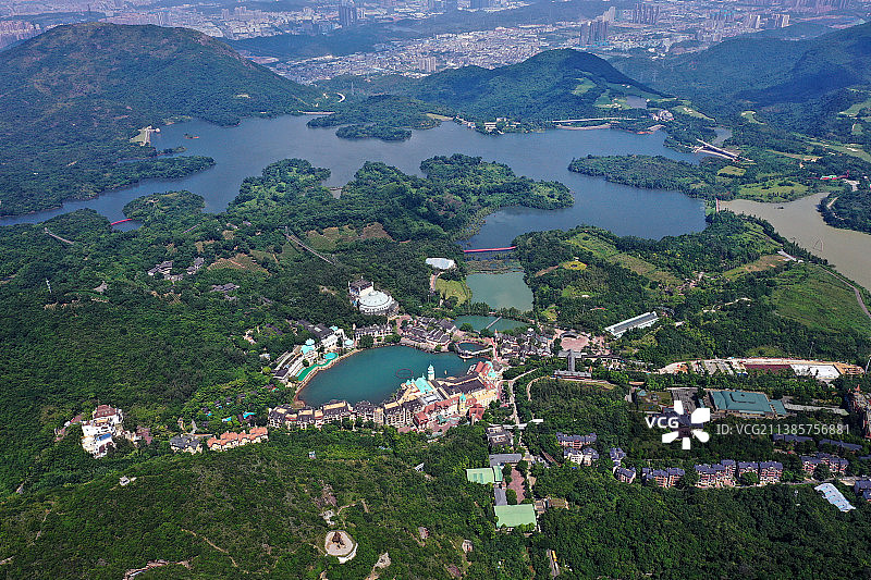 广东省深圳市盐田区东部华侨城三洲田茶溪谷小三洲航拍图片素材