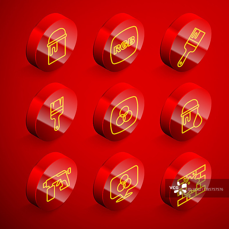 成套线条油漆桶RGB刷和CMYK颜色图片素材