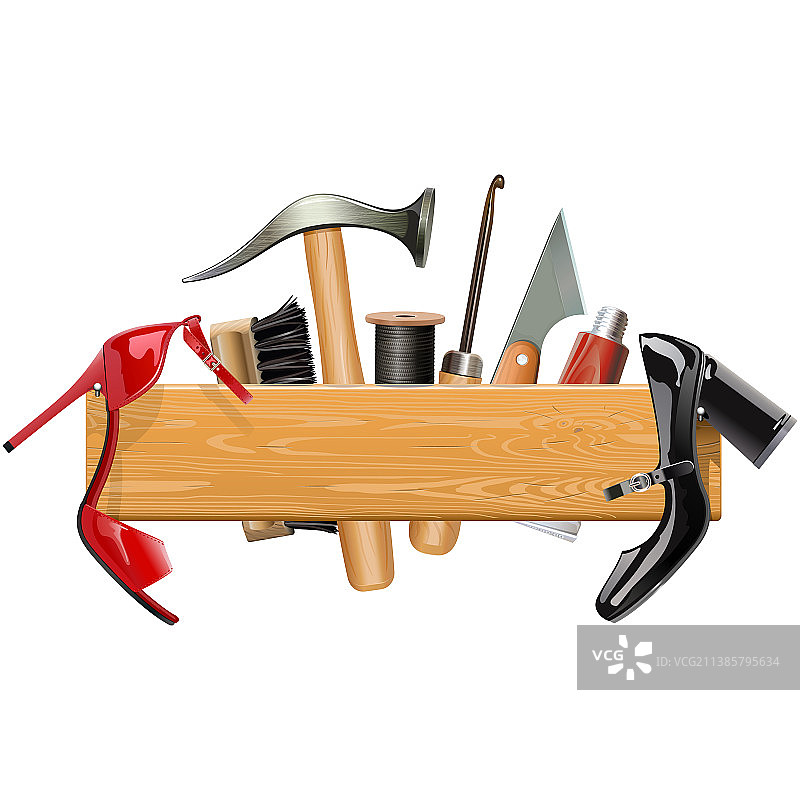 带补鞋匠工具的木板图片素材
