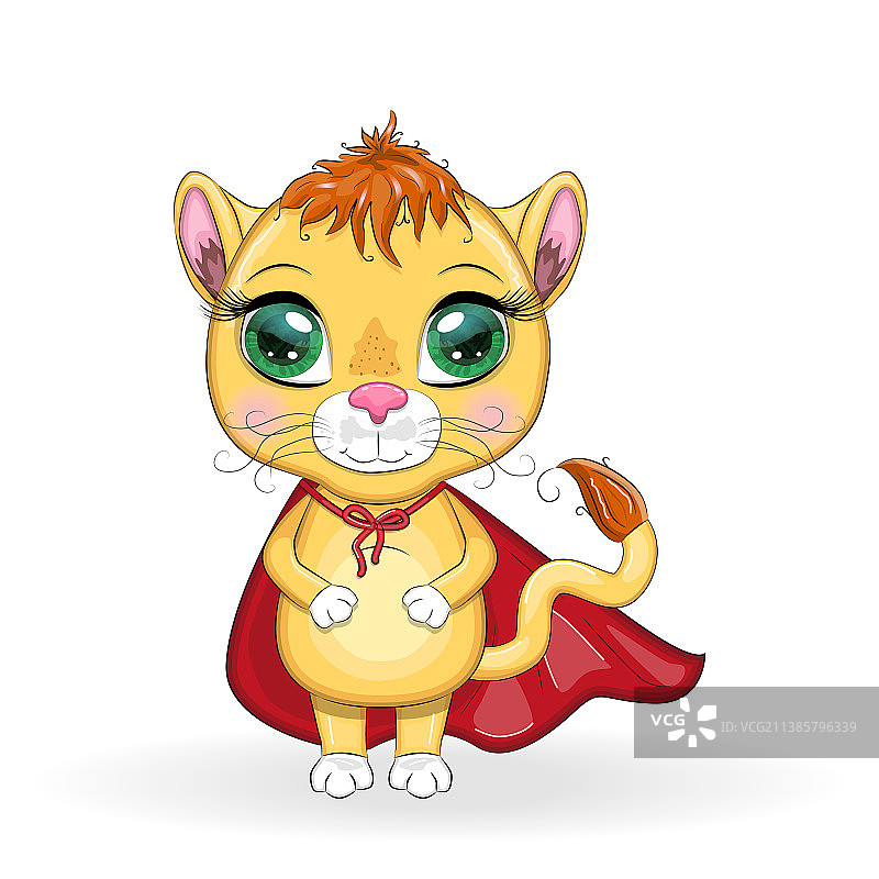 红色超级英雄斗篷卡通狮子男孩图片素材