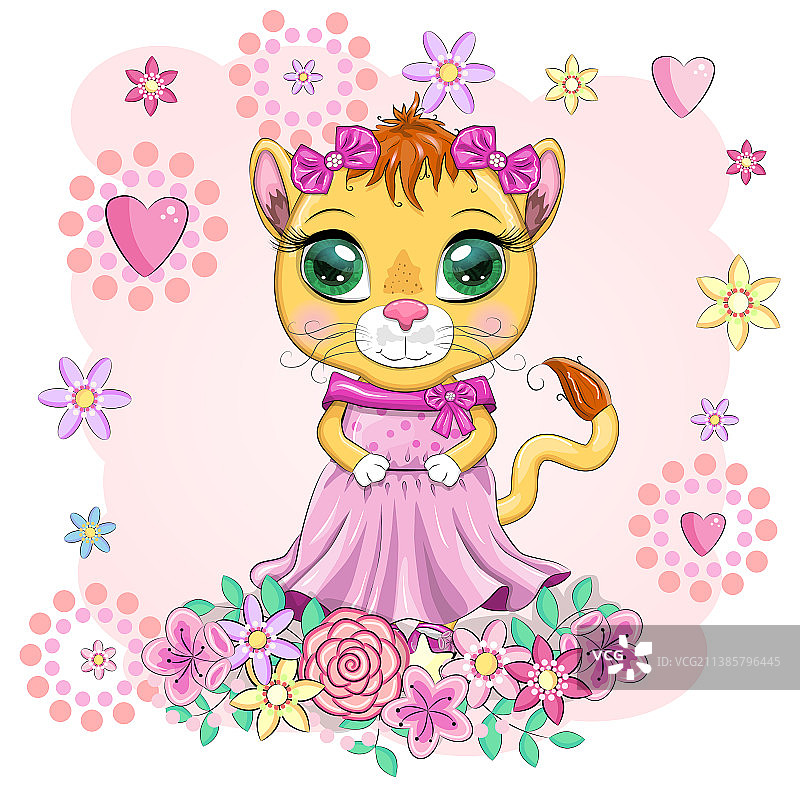 穿着漂亮蝴蝶结裙子的卡通母狮图片素材